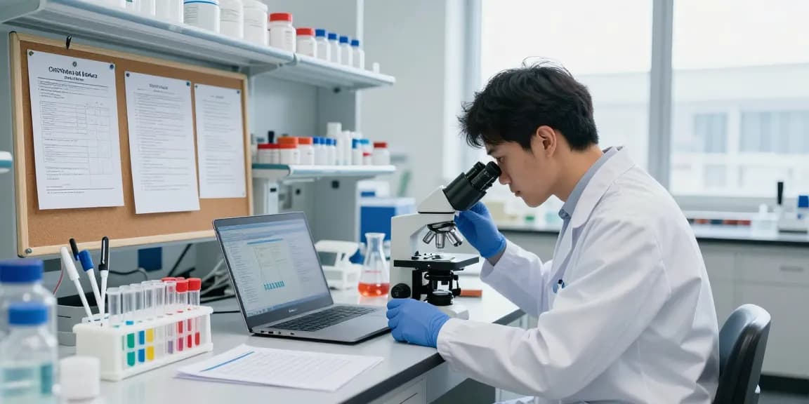 Scientist analyzing COA-verified peptides Canada in a modern research lab, showcasing meticulous quality control.