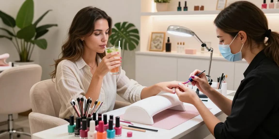 Professional manicure at Paradise Nail Beauty salon with vibrant polish and elegant decor.