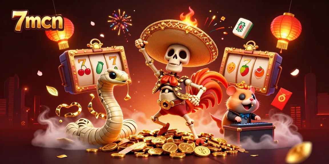 Engage with exciting slots action featuring 7mcn's vibrant casino scene and characters.