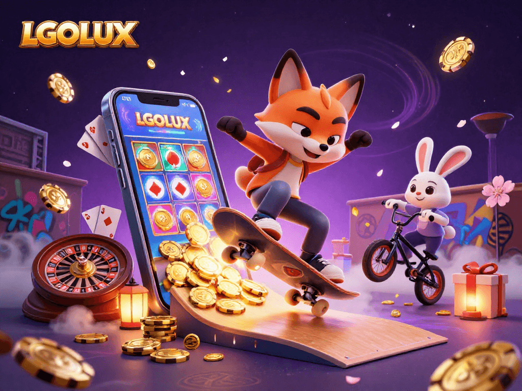 Experience the thrill of LGOLUX as a fox and rabbit engage in casino-themed fun.
