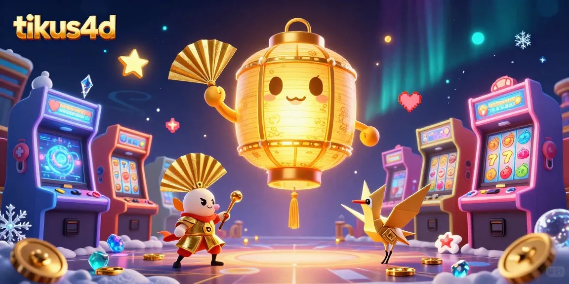 Engage in thrilling gaming with tikus4d, featuring a vibrant casino scene with golden spirits and arcade elements.