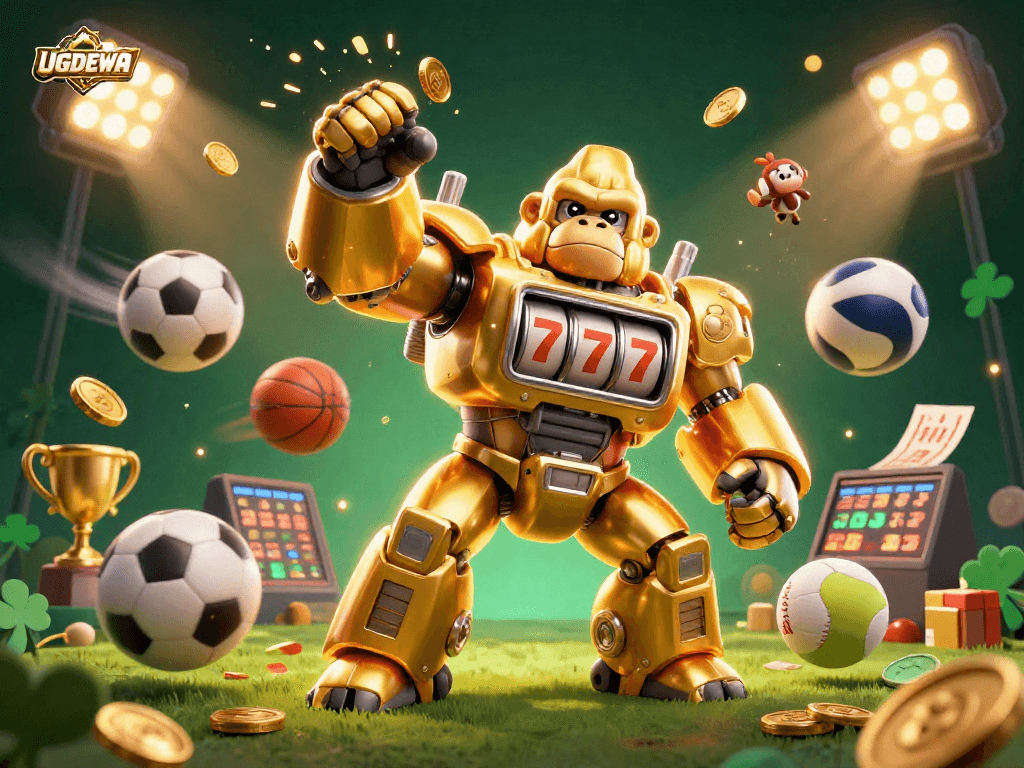 Engage with UGDEWA's thrilling gaming experience featuring dynamic golden gorilla mech action!