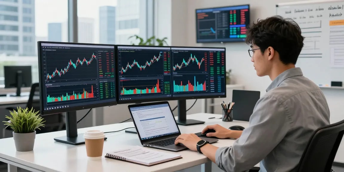 Dynamic workspace featuring real-time German stock historical Kline API analysis with charts and trading strategy notes.