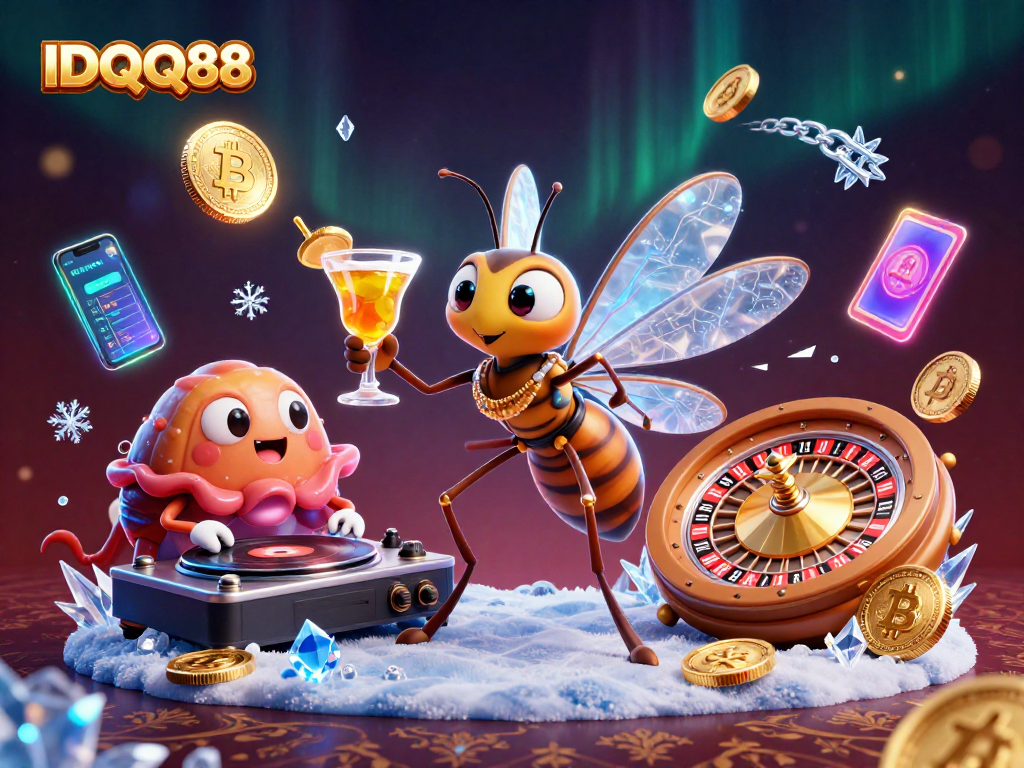 IDQQ88 showcases a lively casino scene with an amber mosquito mascot and unique game elements.