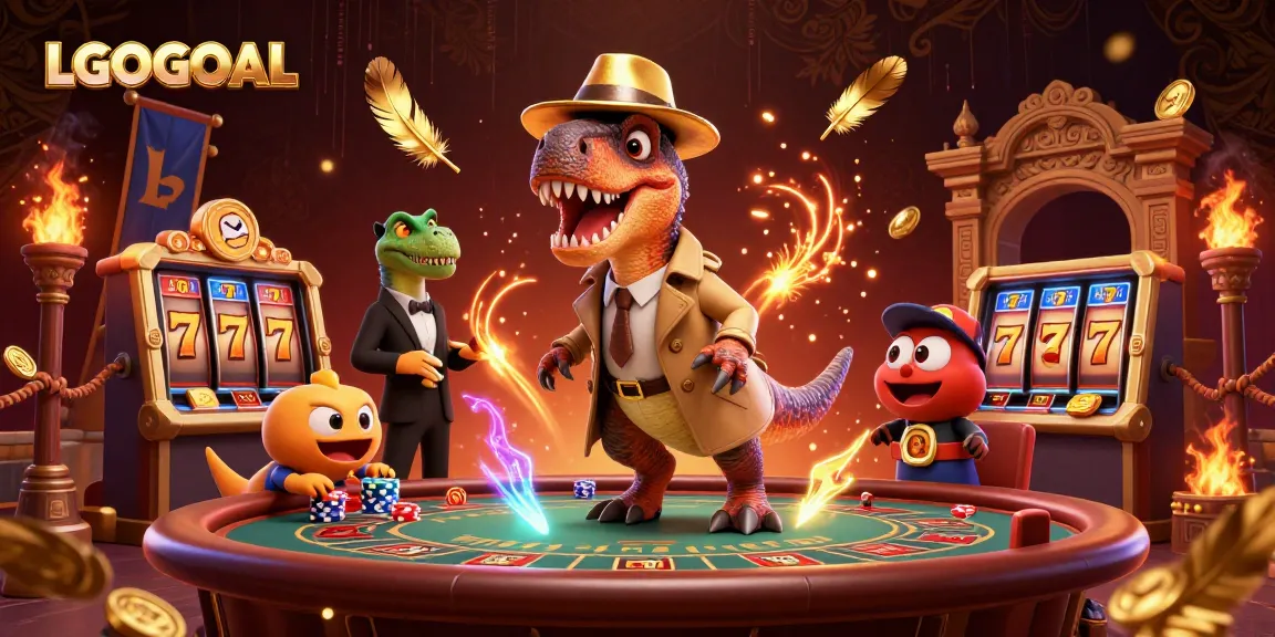 Engage with LGOGOAL's exciting slot gaming adventure featuring lively characters at a vibrant casino.