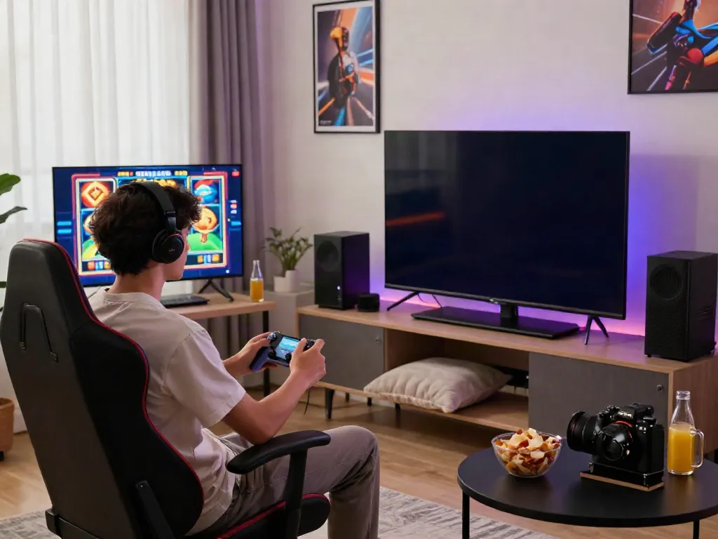 Engaging gaming scene showcasing QQMacan's vibrant slot games in a modern setting.