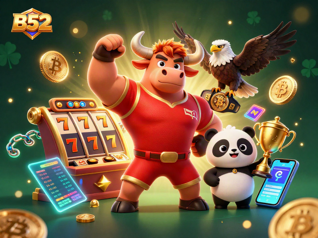 Engage with the thrilling B52 casino lobby featuring vibrant characters and gaming elements.