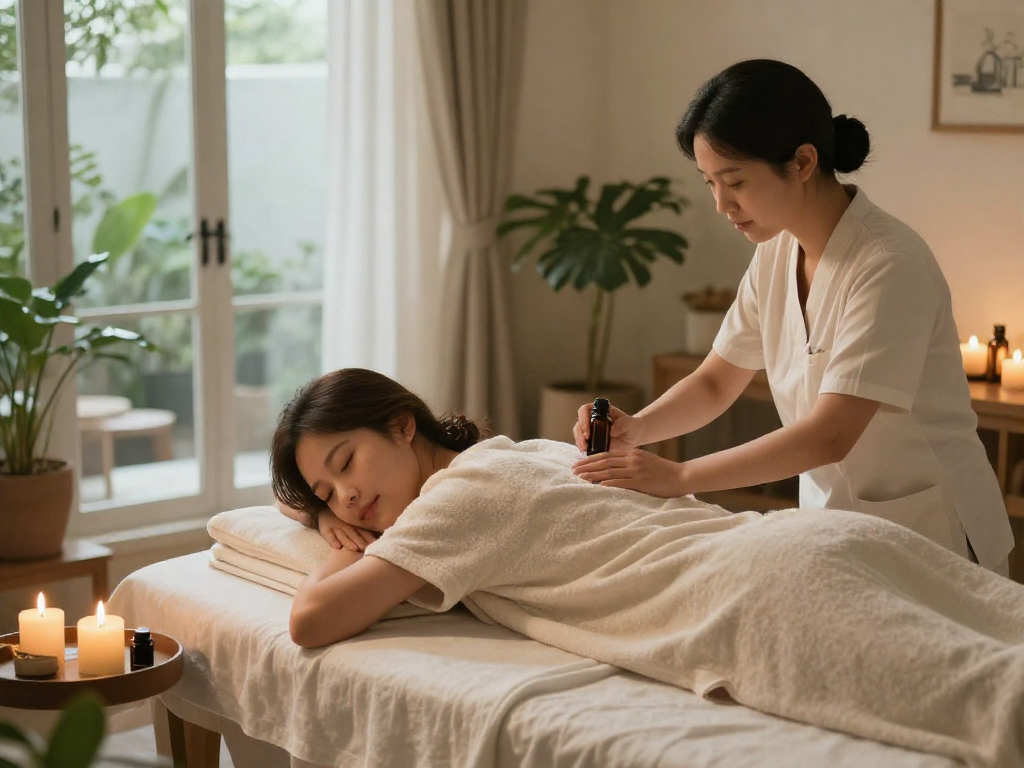 Enjoying a relaxing 오산출장마사지 at home with professional service in a serene environment.