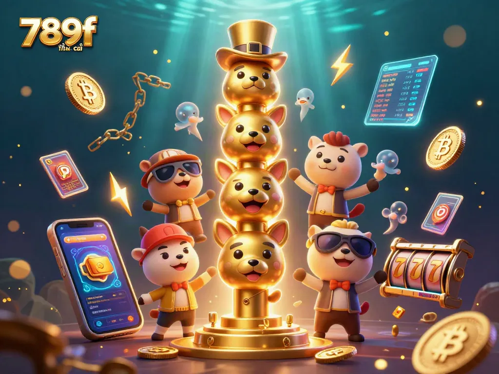 Engage with vibrant gaming elements around 789f nhà cái featuring a lively golden totem scene.