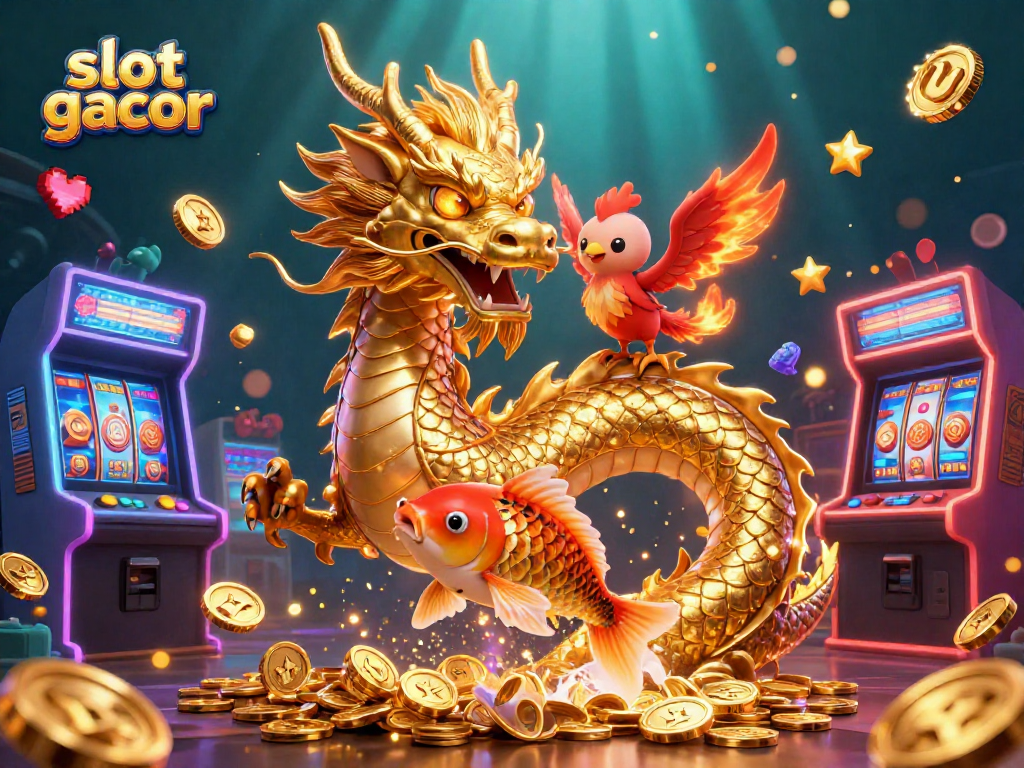 Experience thrilling gameplay with slot gacor featuring a dragon, phoenix, and koi fish in an engaging scene.