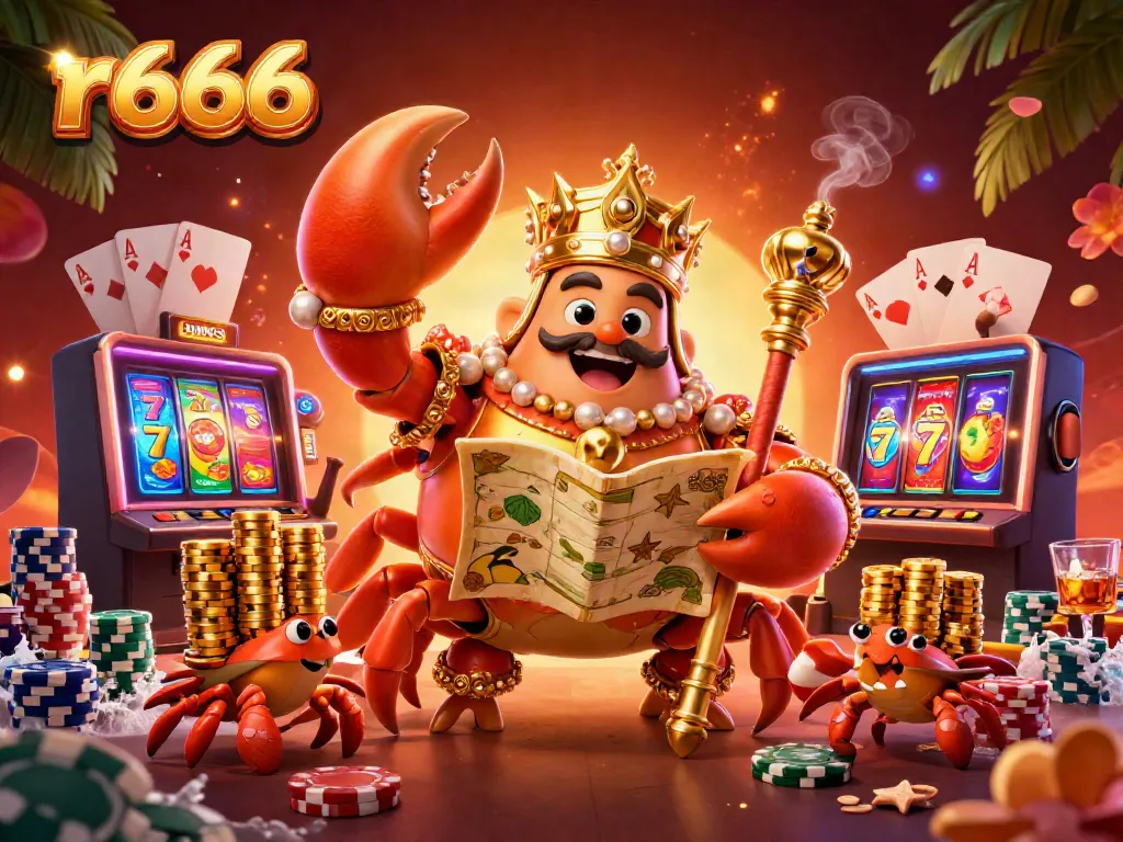 Experience thrilling r666 gameplay with vibrant casino elements featuring a golden crab emperor in an immersive setting.