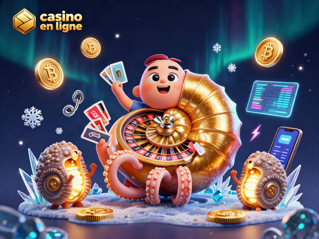 Gagnez à casino en ligne avec un nautilus géant et des pièces d'or brillantes.