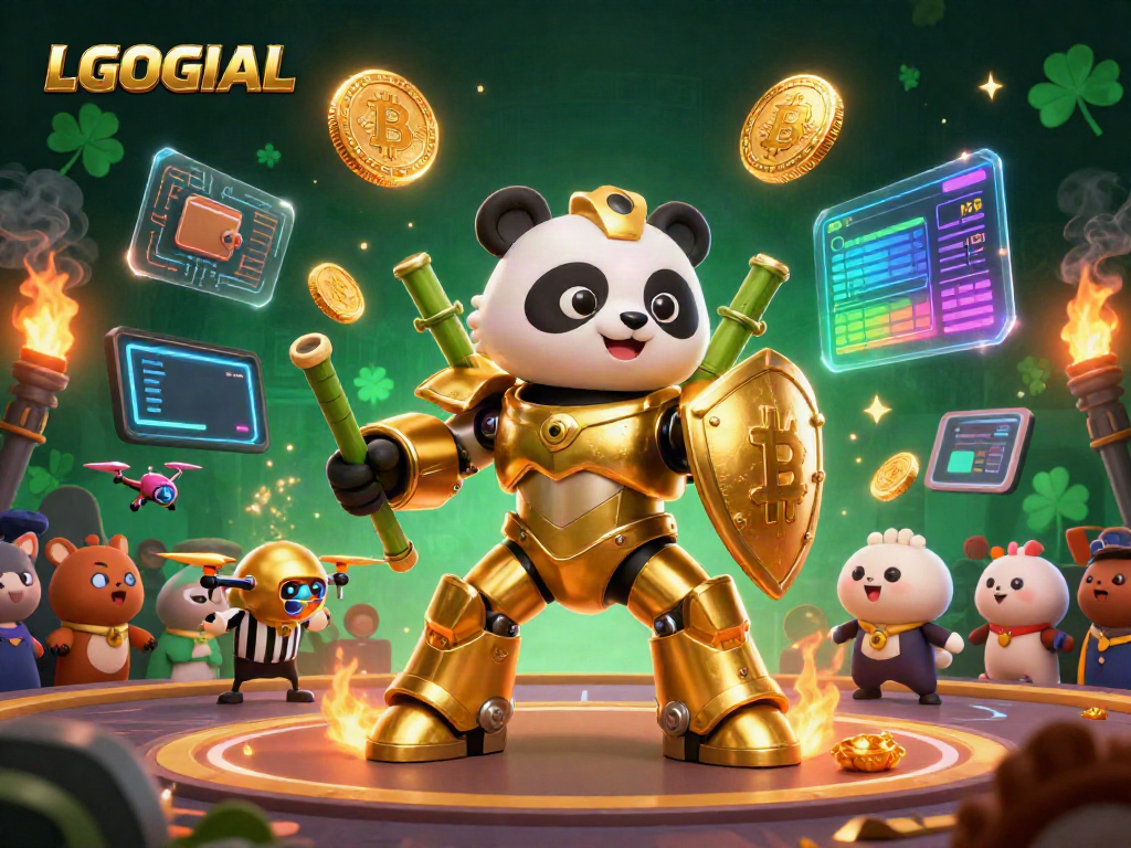 Engage with LGOGOAL's dynamic gaming environment featuring vibrant characters and crypto elements.