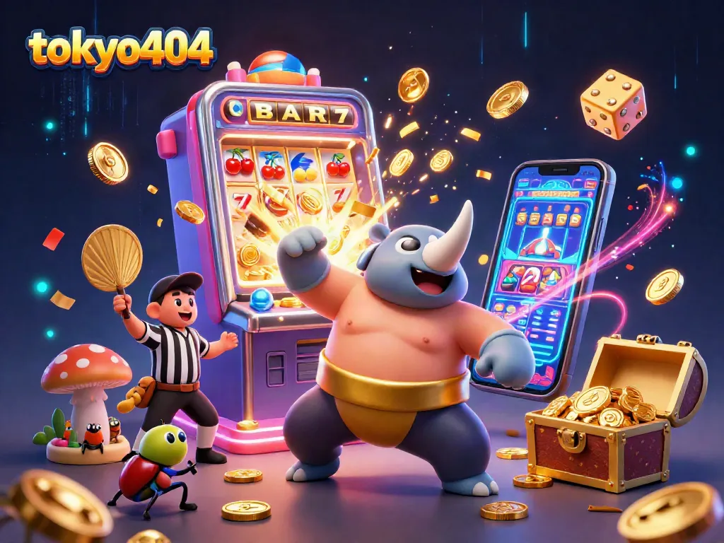 Experience exciting wins at tokyo404 with a thrilling 3D slot machine jackpot scene.