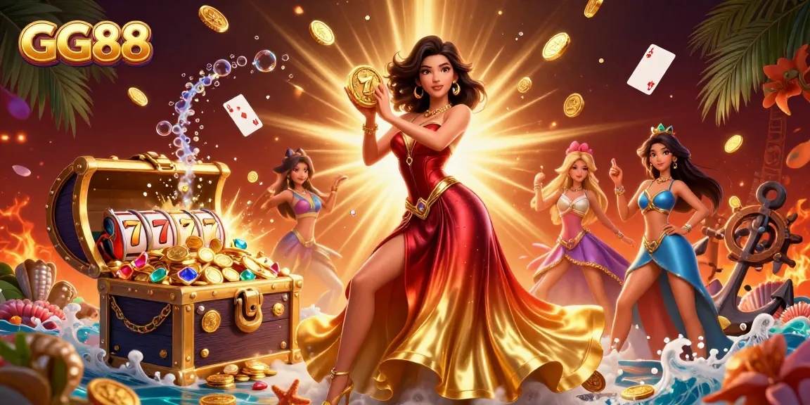 Experience the thrill of winning at GG88's vibrant casino environment filled with golden coins and games.