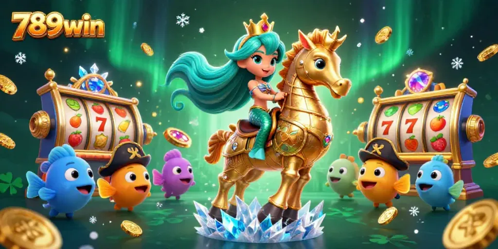 Experience thrilling wins with the captivating 789win illustration featuring a magical mermaid and casino elements.