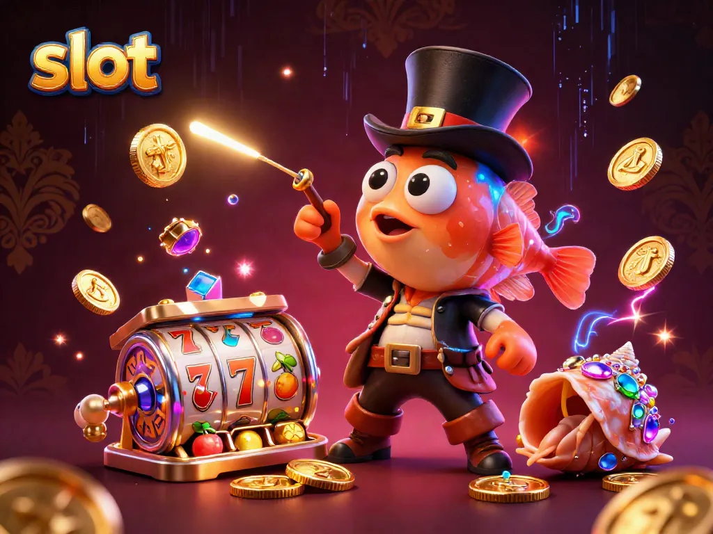 Experience exciting slot gameplay with vibrant characters and jackpot visuals in this dynamic illustration.