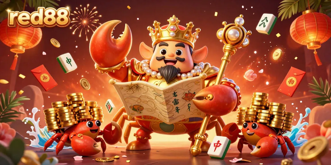 Experience thrilling wins with red88's golden crab emperor amid vibrant gaming elements.