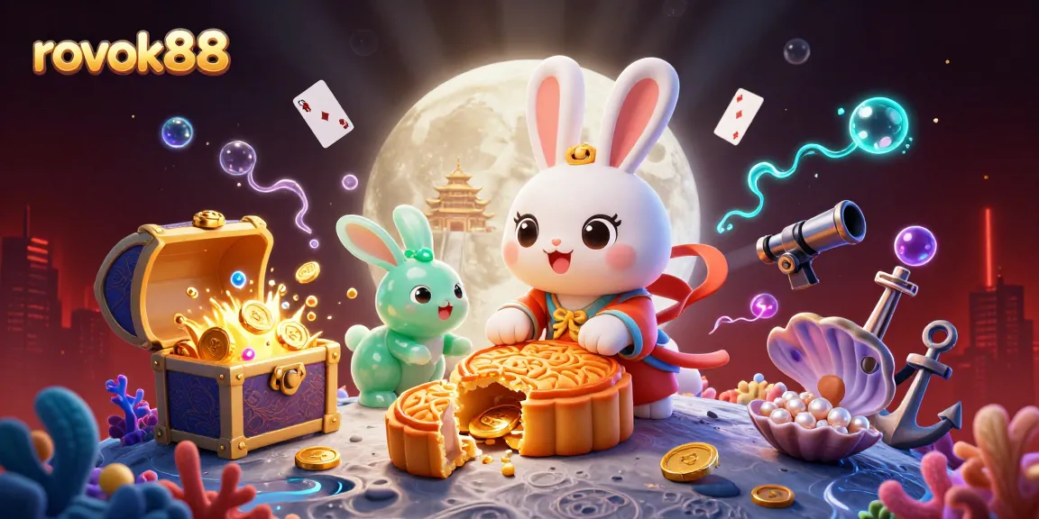 Experience the excitement of rokok88 as the moon rabbit prepares poker chips, embodying casino thrill.