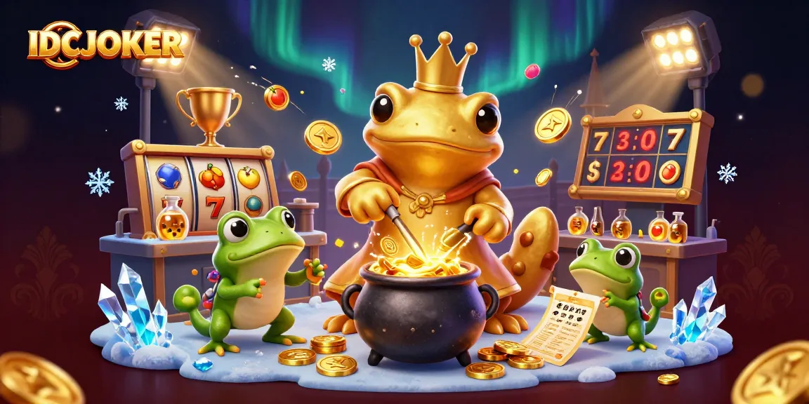 IDCJOKER presents a dynamic 3D scene featuring a giant salamander alchemist and casino elements.
