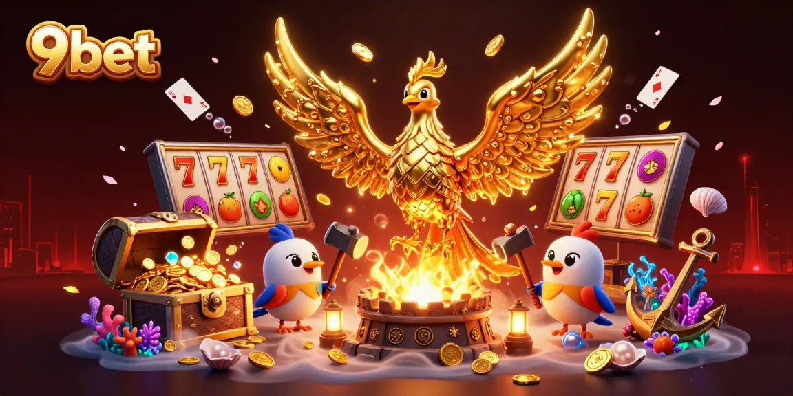 Experience seamless slots action at 9bet with a vibrant 3D casino themed illustration.