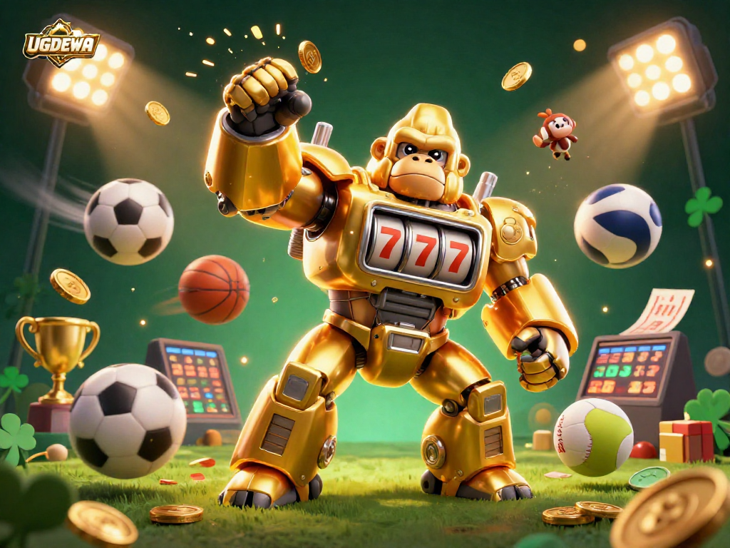 Engage with UGDEWA's thrilling gaming experience featuring dynamic golden gorilla mech action!