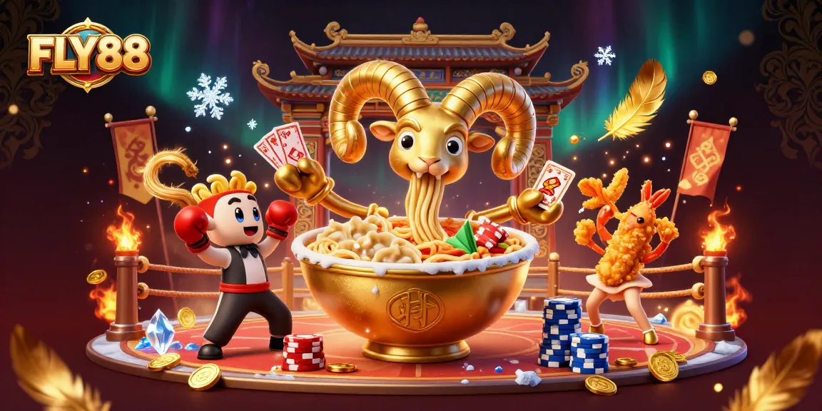FLY88 involves a lively 3D casino scene with characters engaging in gaming activities, emphasizing fun.