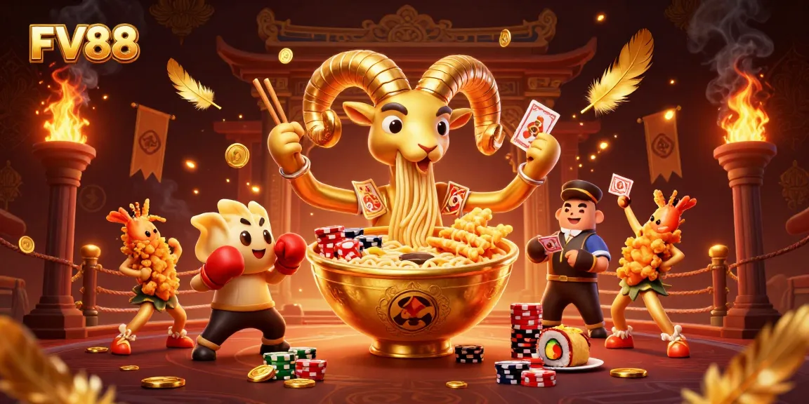 Watch the FV88 giant ramen bowl and friends stack chips in this exciting casino scene.