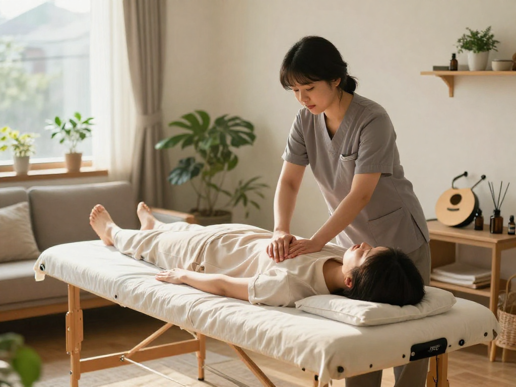 Enjoying 서울출장마사지 in a serene home setting with a professional therapist.