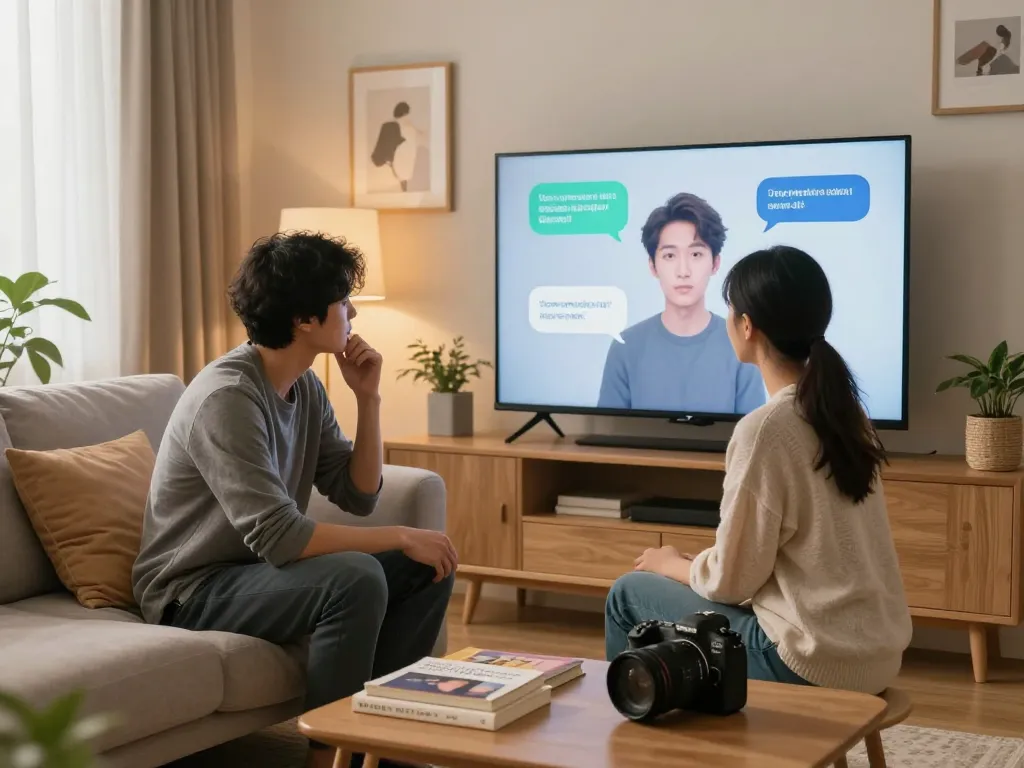 Couple engaging in AI-driven counseling session focused on emotional wellness.