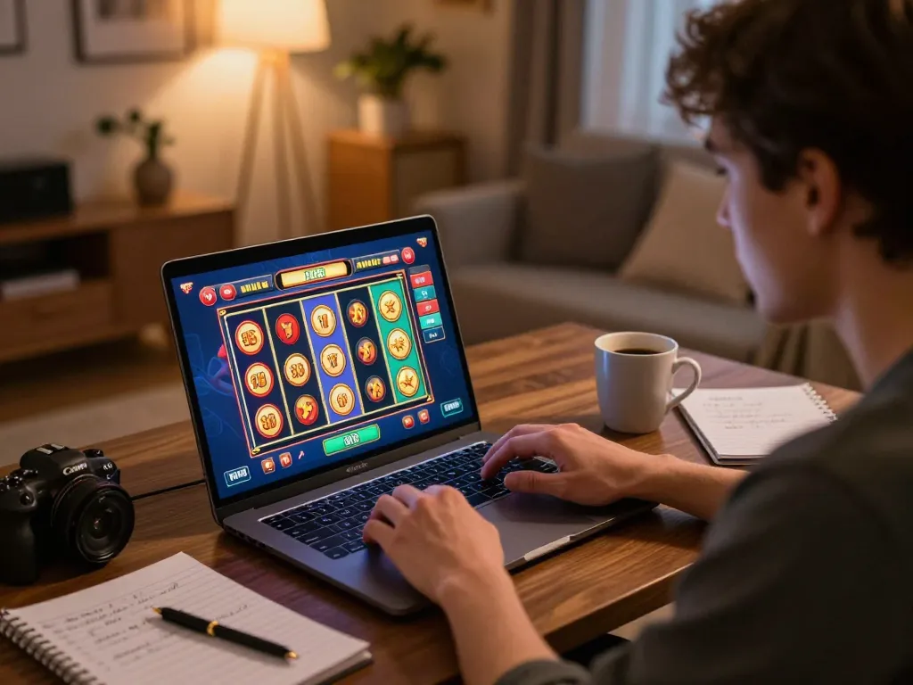 Person engages in online slot gaming while enjoying a cozy home atmosphere, key to imcatherinemcgrath's gaming strategies.