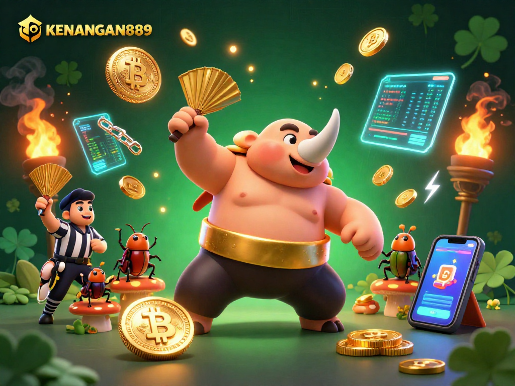 KENANGAN889 engages in thrilling gaming action amidst vibrant crypto and casino elements.