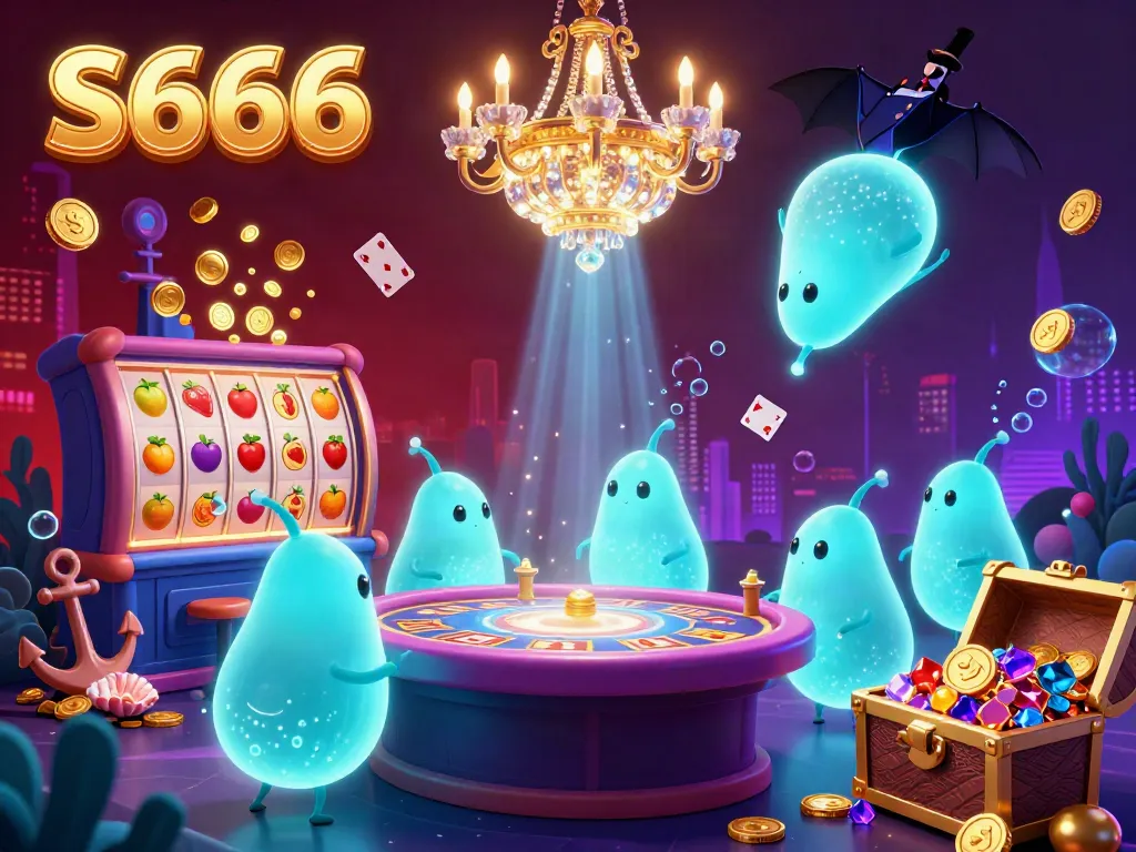 The S666 casino experience with glowworms lighting up an underwater gaming scene filled with treasures and vibrant colors.