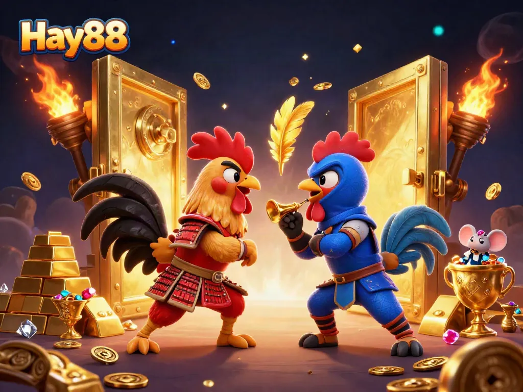Engage in exhilarating gameplay at Hay88 with cartoon roosters and treasure!