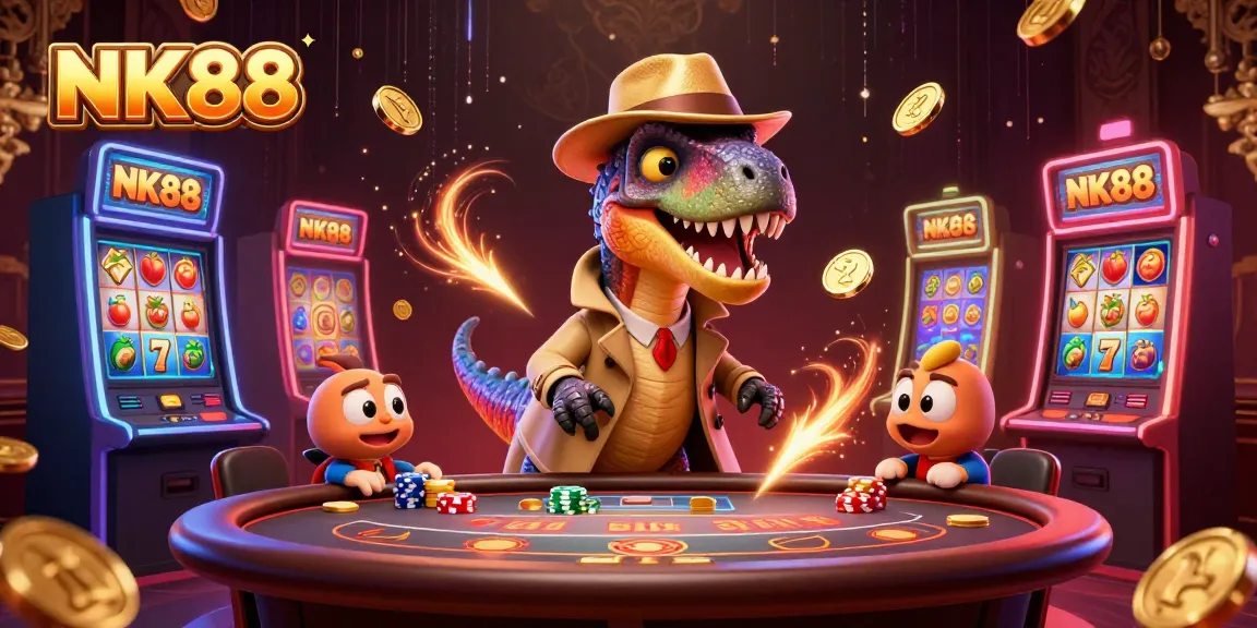 Watch the NK88 velociraptor card counter at the blackjack table as excitement reigns in this vibrant casino scene.