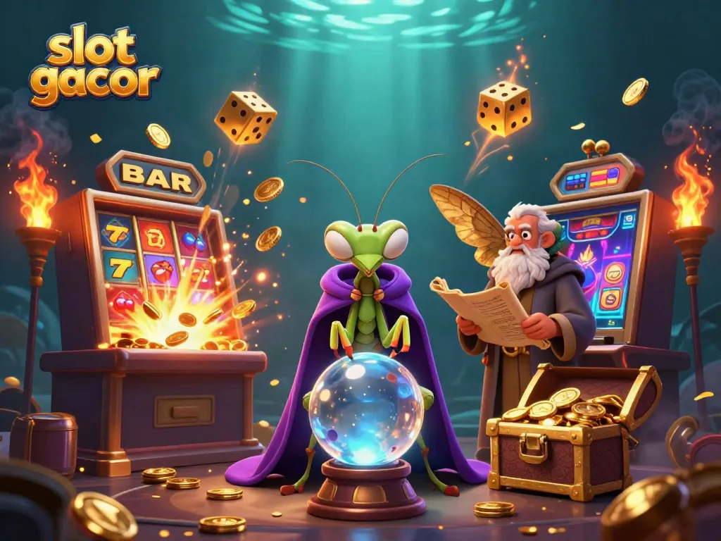 Engage with the slot gacor world through enchanting illustrations of fortune tellers and slot machines.