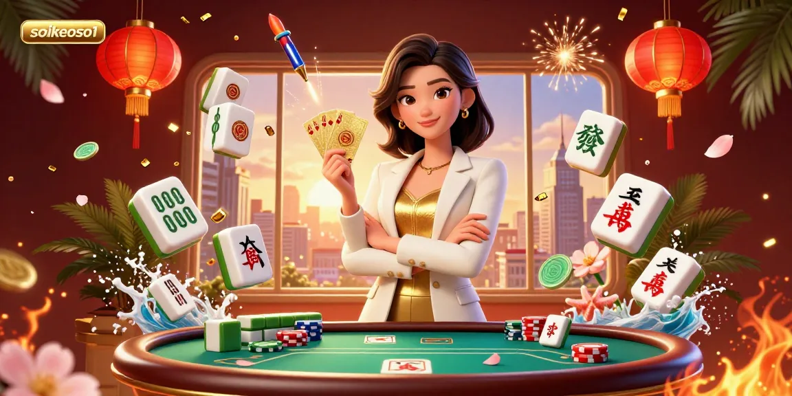 Engage in thrilling card games with soikeoso1 as a glamorous Asian professional showcases her skill.