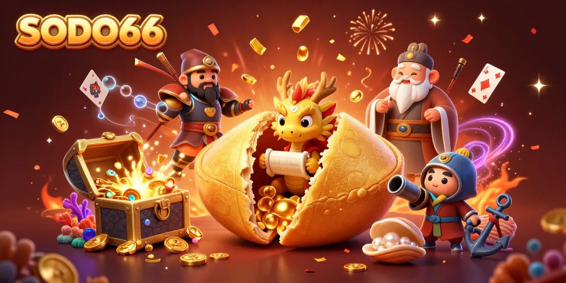 Engage with SODO66's exciting casino atmosphere featuring vibrant characters and treasure-rich scenes.