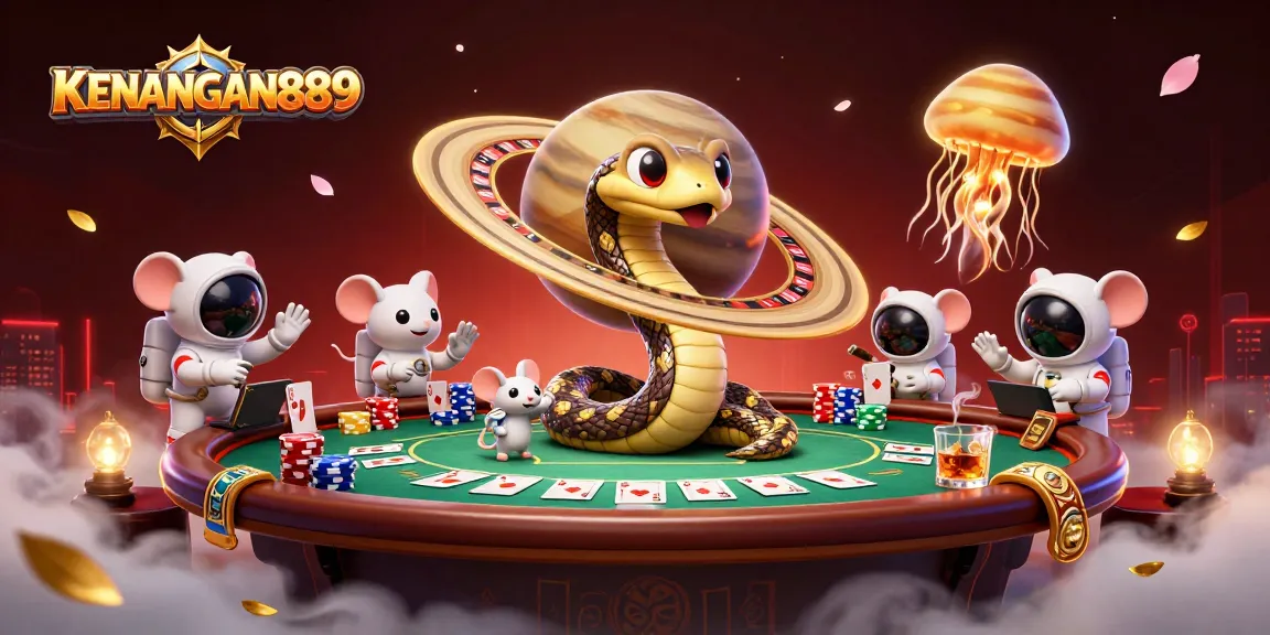 Experience KENANGAN889 through this vibrant cosmic casino adventure, featuring playful betting mice and a stunning jellyfish dealer.