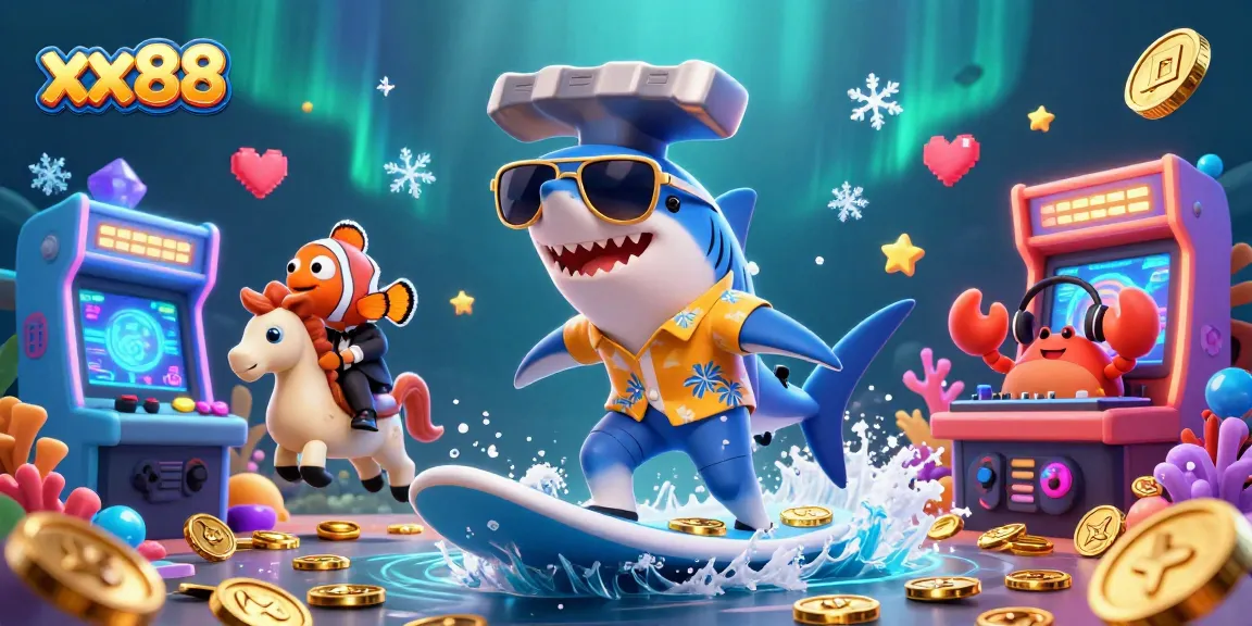 Enjoy the xx88 gaming thrill with colorful characters surfing waves of coins in an exciting casino scene!