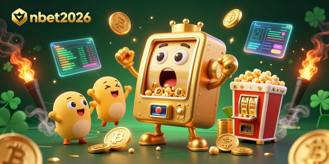 Experience thrilling jackpots with nbet2026's animated golden slot machine amidst crypto coins and carnival elements.