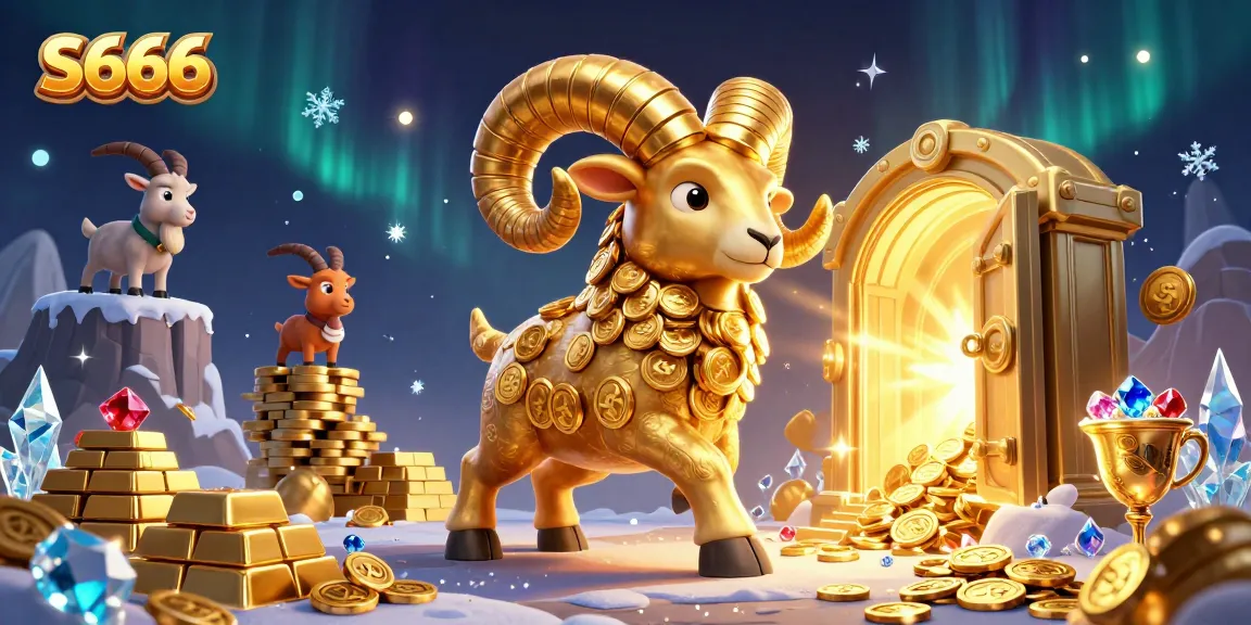 Experience exciting wins at S666 with massive golden ram charging through a treasure-filled scene.