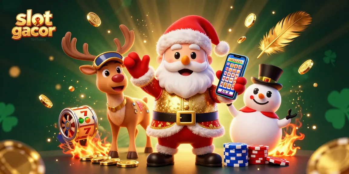 Spin to win with slot gacor terbaru in this vibrant casino scene featuring Santa and friends.