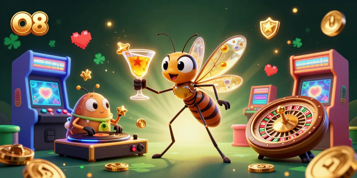 Experience O8 with a vibrant casino scene featuring a frozen mosquito mascot and thrilling game elements.