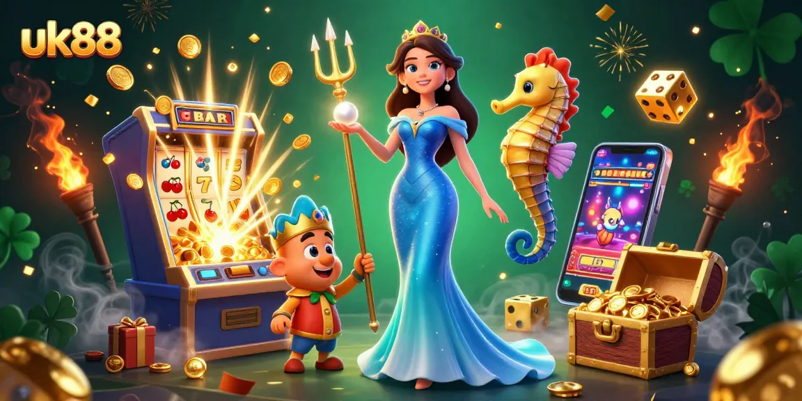 Experience thrilling gaming at uk88 with a vibrant 3D digital illustration showcasing an exciting casino atmosphere.