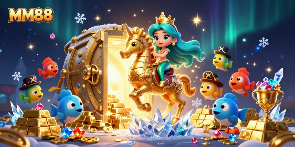 Experience MM88's underwater casino adventure with a vibrant 3D mermaid and treasures.