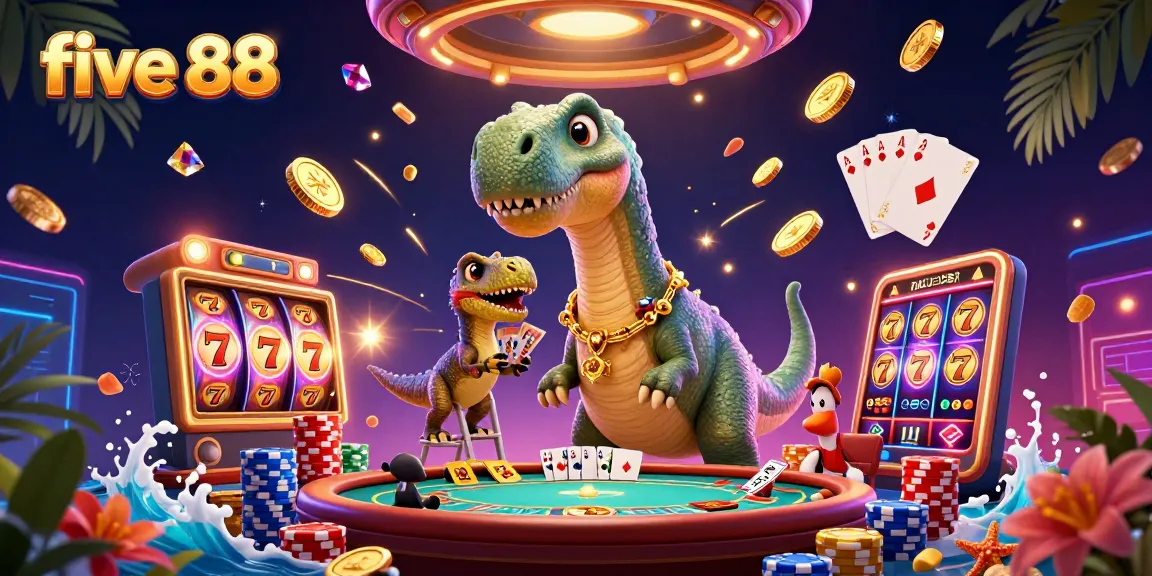 Experience thrilling action at five 88 with a massive brontosaurus and engaging slot games.