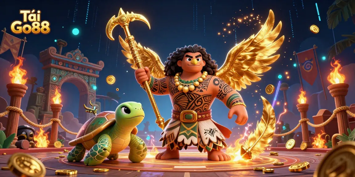 Tải Go88 and unlock exciting casino adventures with vibrant 3D illustration featuring a demigod hawk.