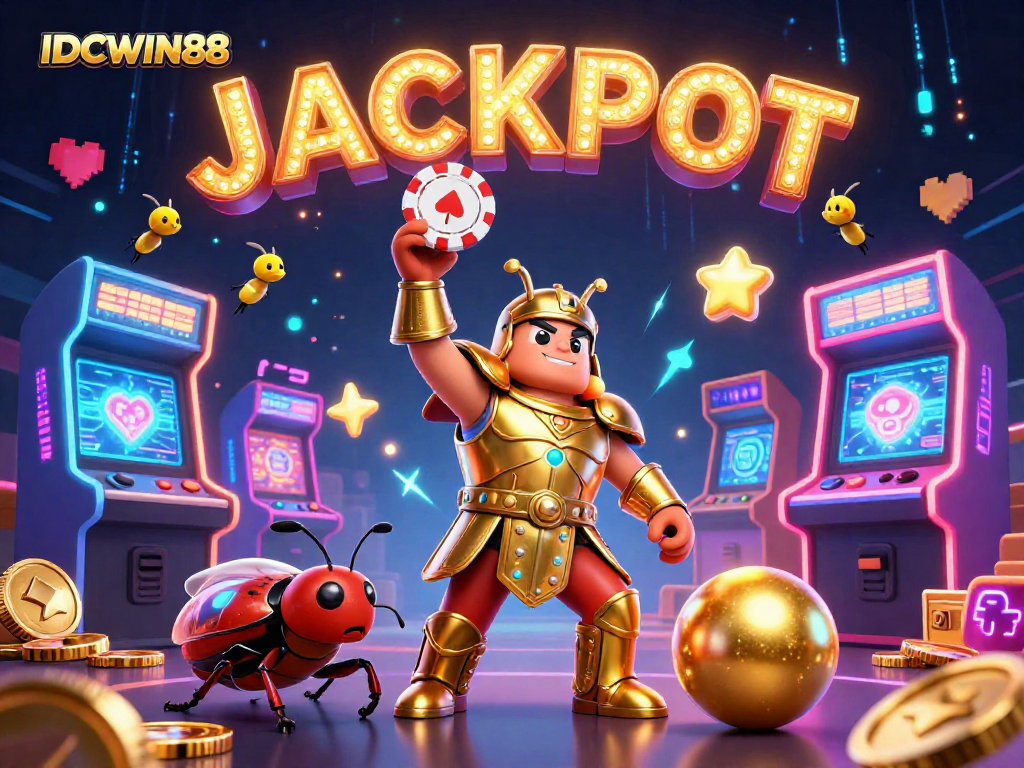 Experience thrilling gameplay at IDCWIN88 with dynamic characters celebrating a jackpot win in a vibrant casino