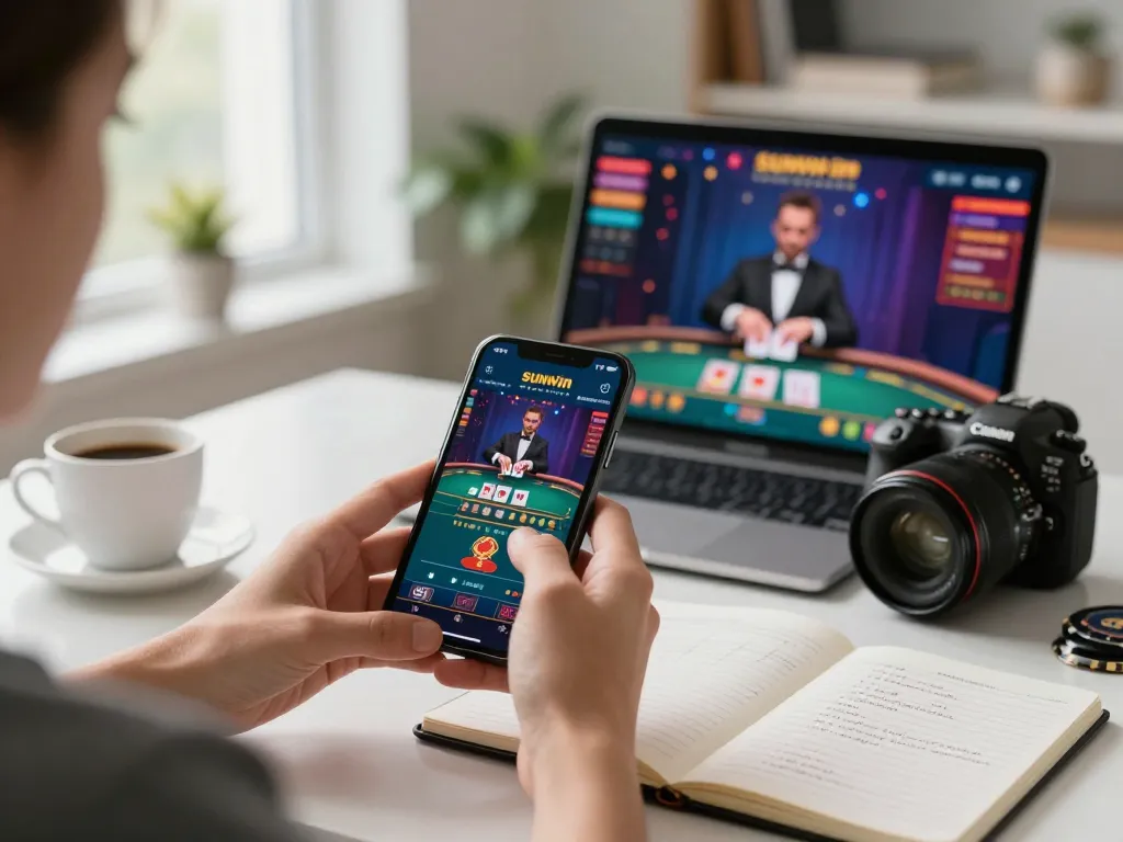 Engaging with the sunwin casino app on a smartphone, showcasing a live dealer game.